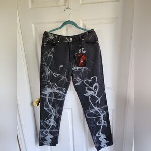 NWT Maniere De Voir Black Smoke Art Straight Leg Jeans